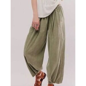Free People To The Sky Olive Green Pull On Parachute Pants Sz M